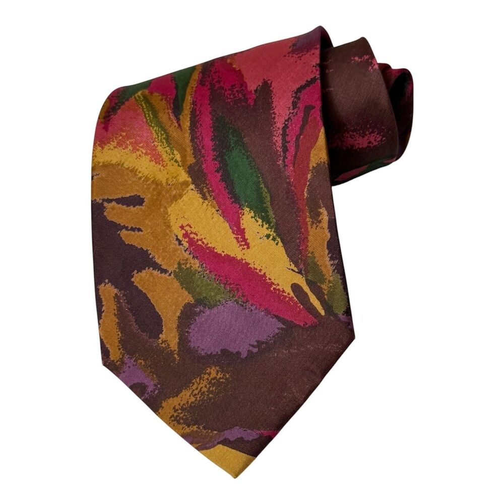 Vintage Mulberry Thai 100% Silk Wide Tie Abstract Floral Hand Sewn USA Made 4"
